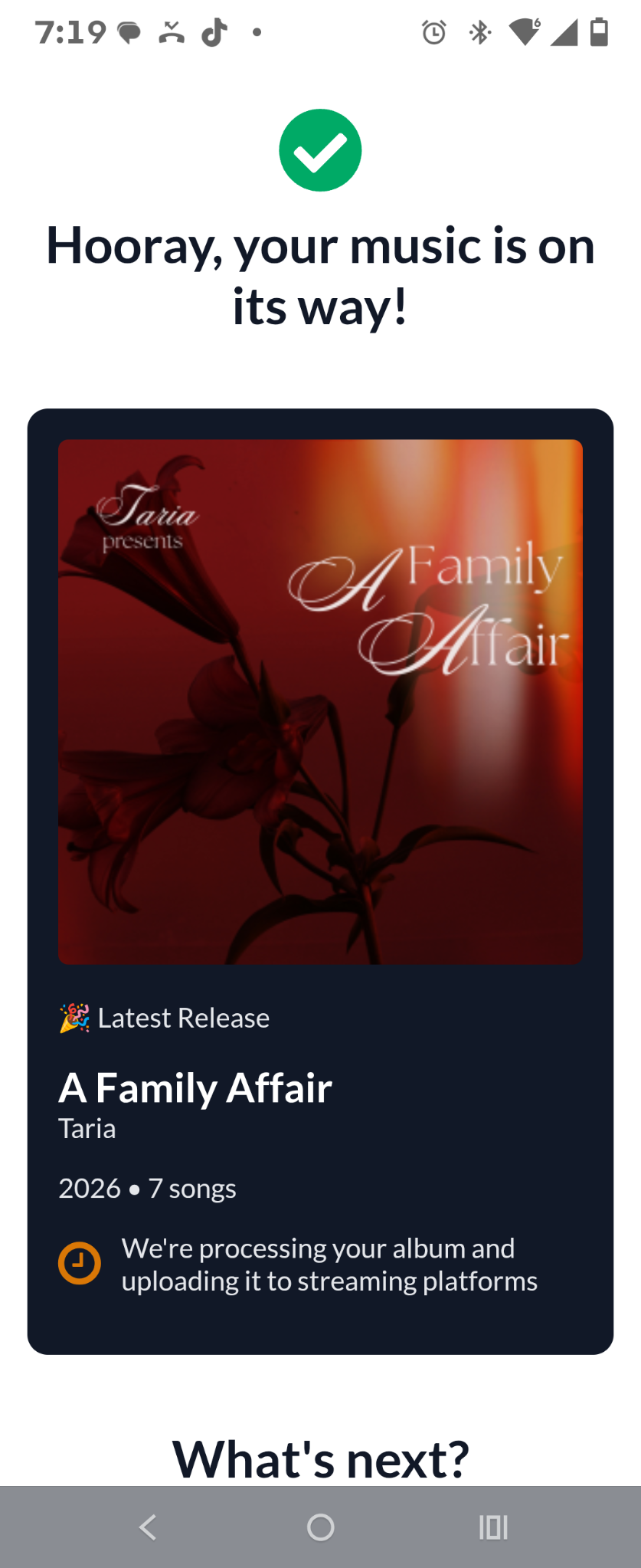 Archived A Family Affair music distribution submission confirmation